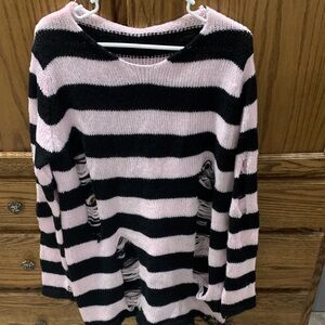 ROMWE Pink and Black Striped Women's distressed Sweater/dress